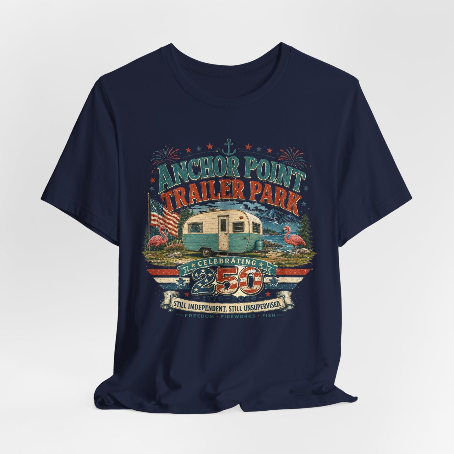 Trailer Park Reunion T‑Shirt — 'Anchor Point Trailer Park' Vintage Camper 250th Anniversary Tee