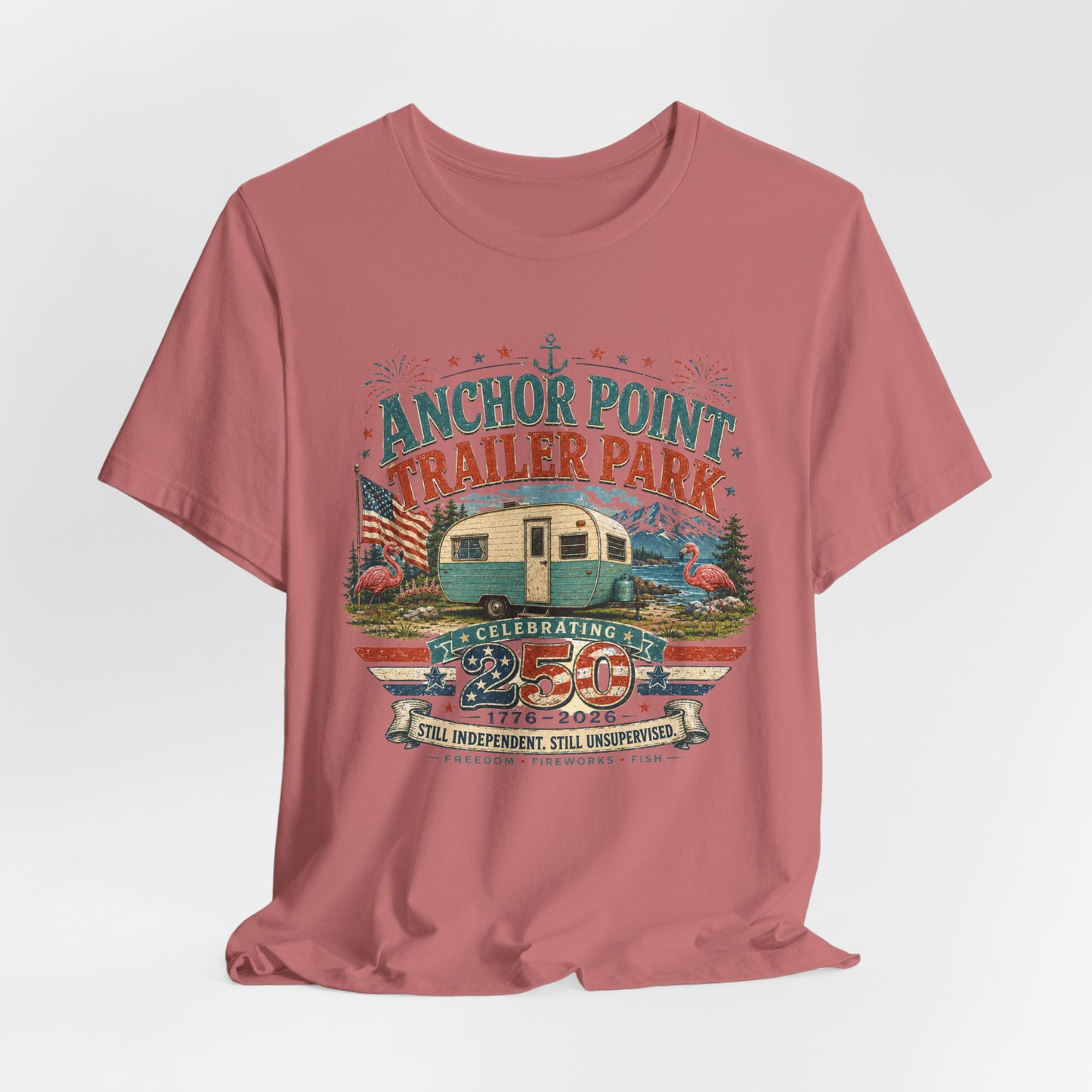 Trailer Park Reunion T‑Shirt — 'Anchor Point Trailer Park' Vintage Camper 250th Anniversary Tee