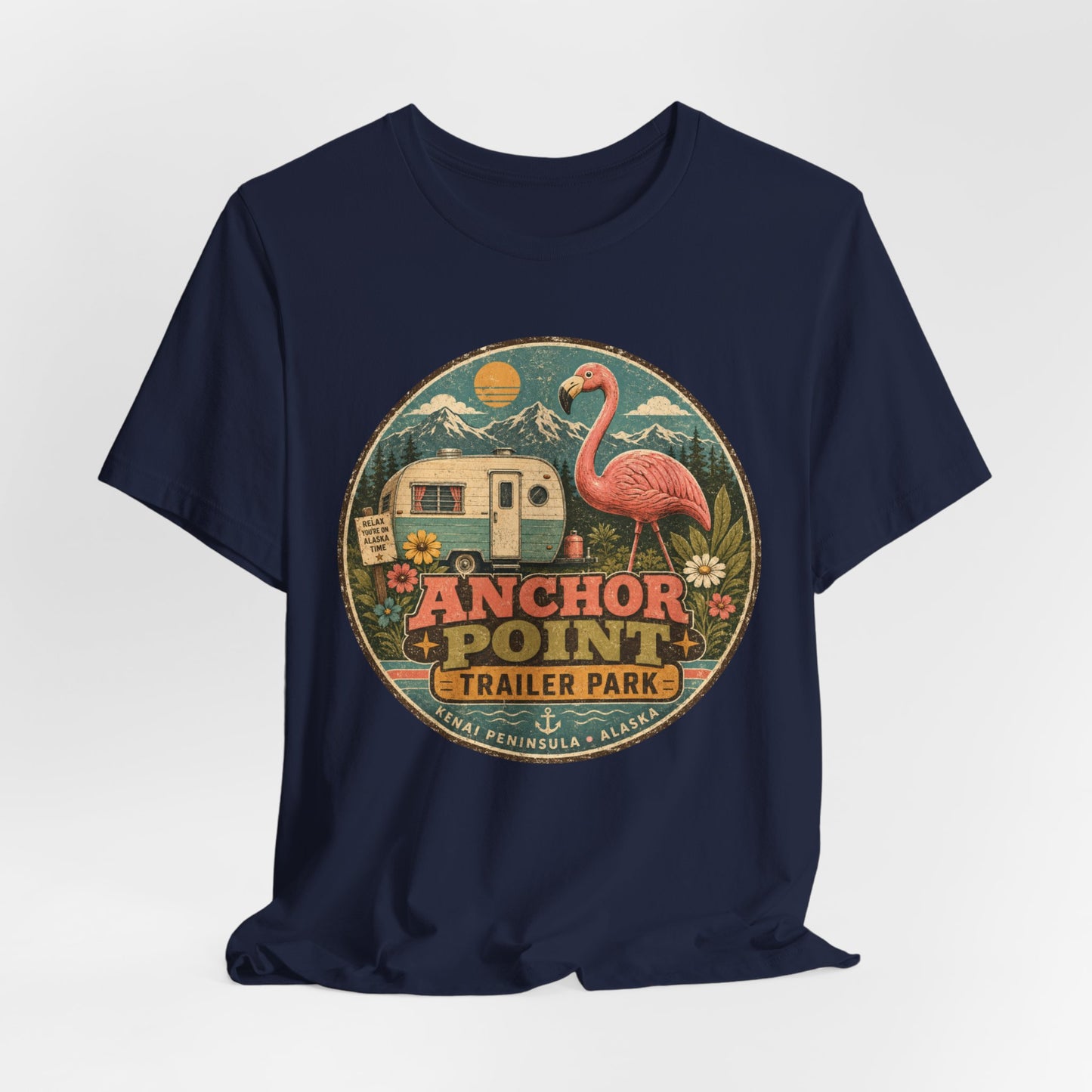 Anchor Point Trailer Park T-Shirt – Retro Flamingo Camper Vintage Camp Tee
