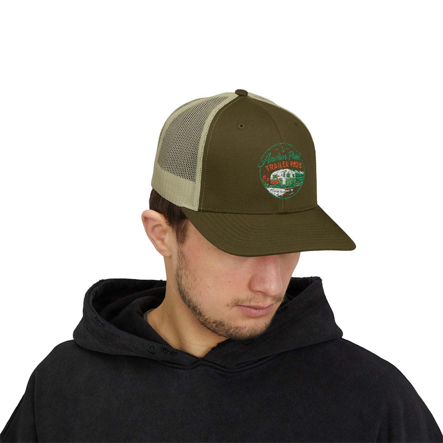 Trailer Park Snapback Trucker Cap — Anchor Point Vintage RV Patch Hat