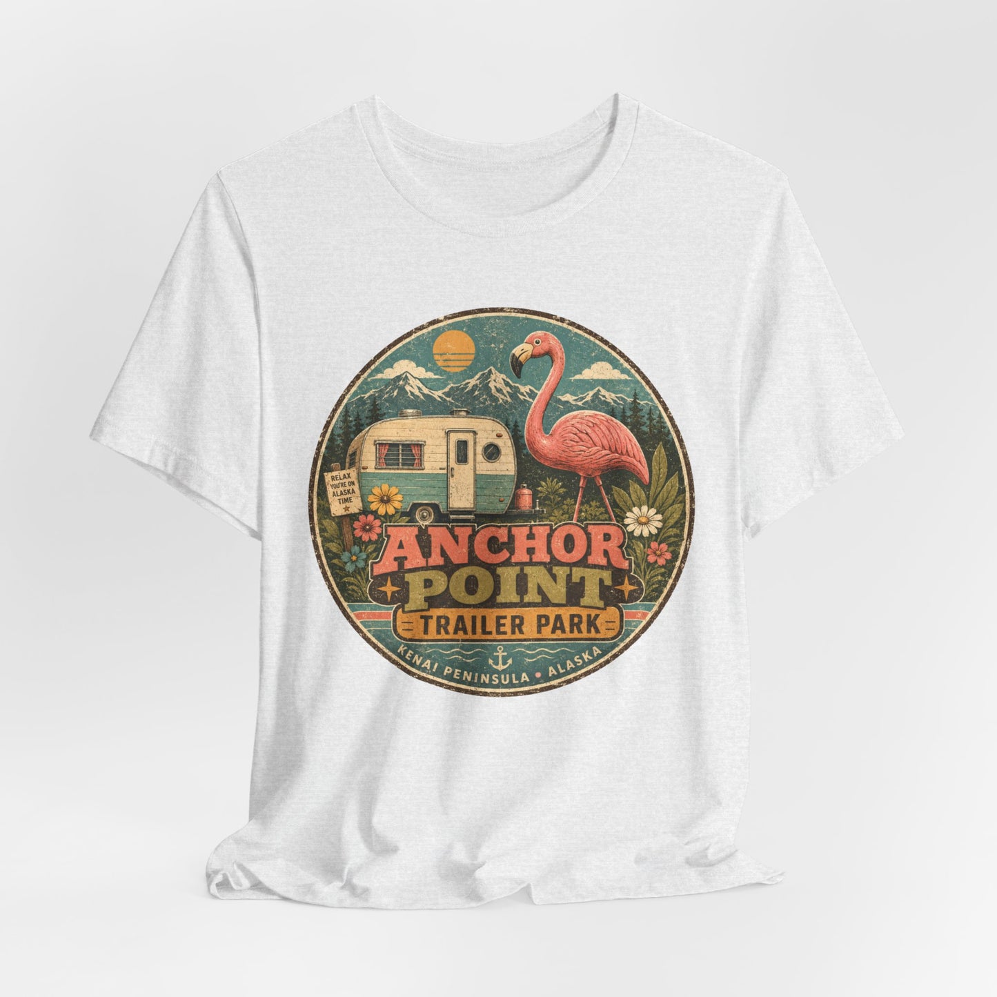Anchor Point Trailer Park T-Shirt – Retro Flamingo Camper Vintage Camp Tee