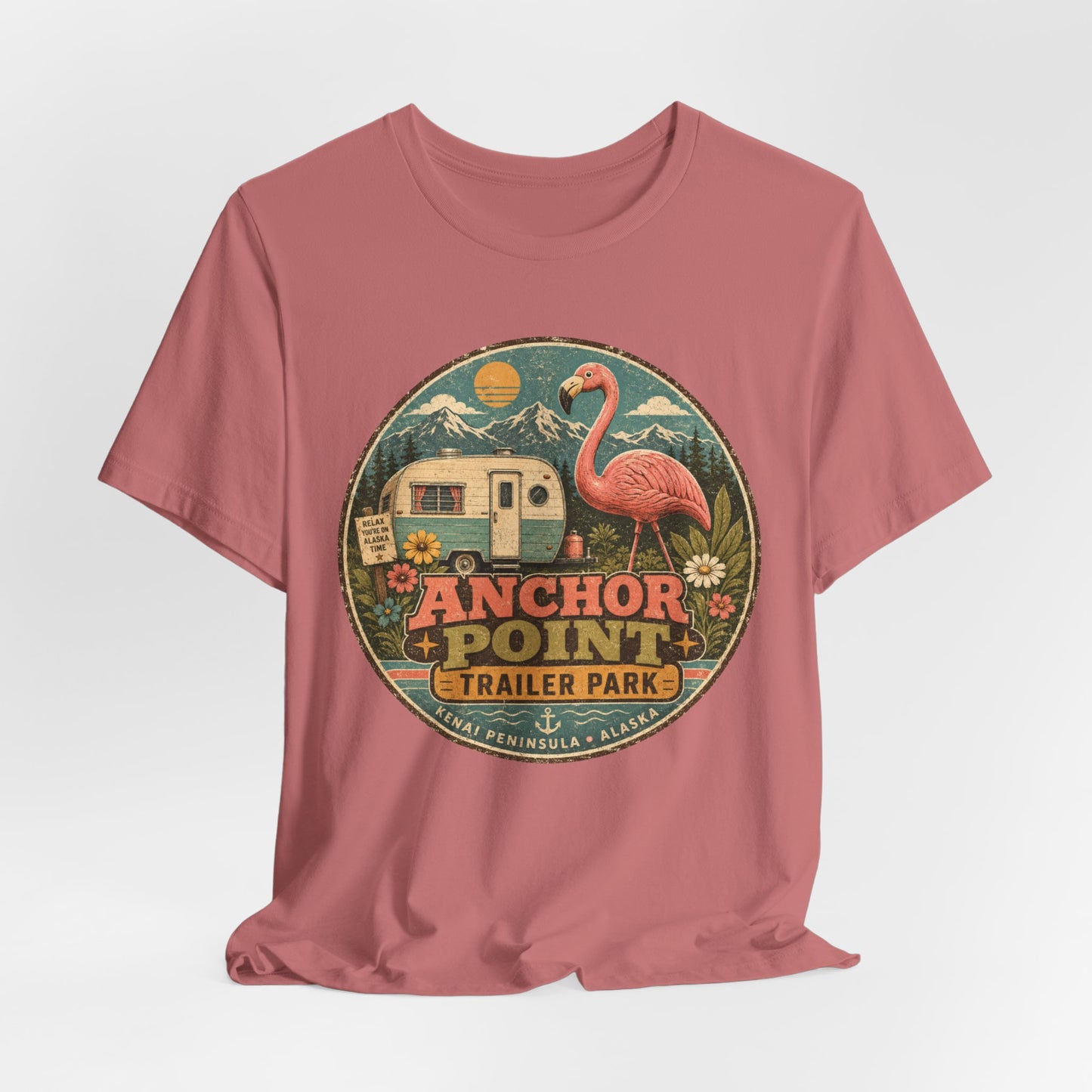 Anchor Point Trailer Park T-Shirt – Retro Flamingo Camper Vintage Camp Tee