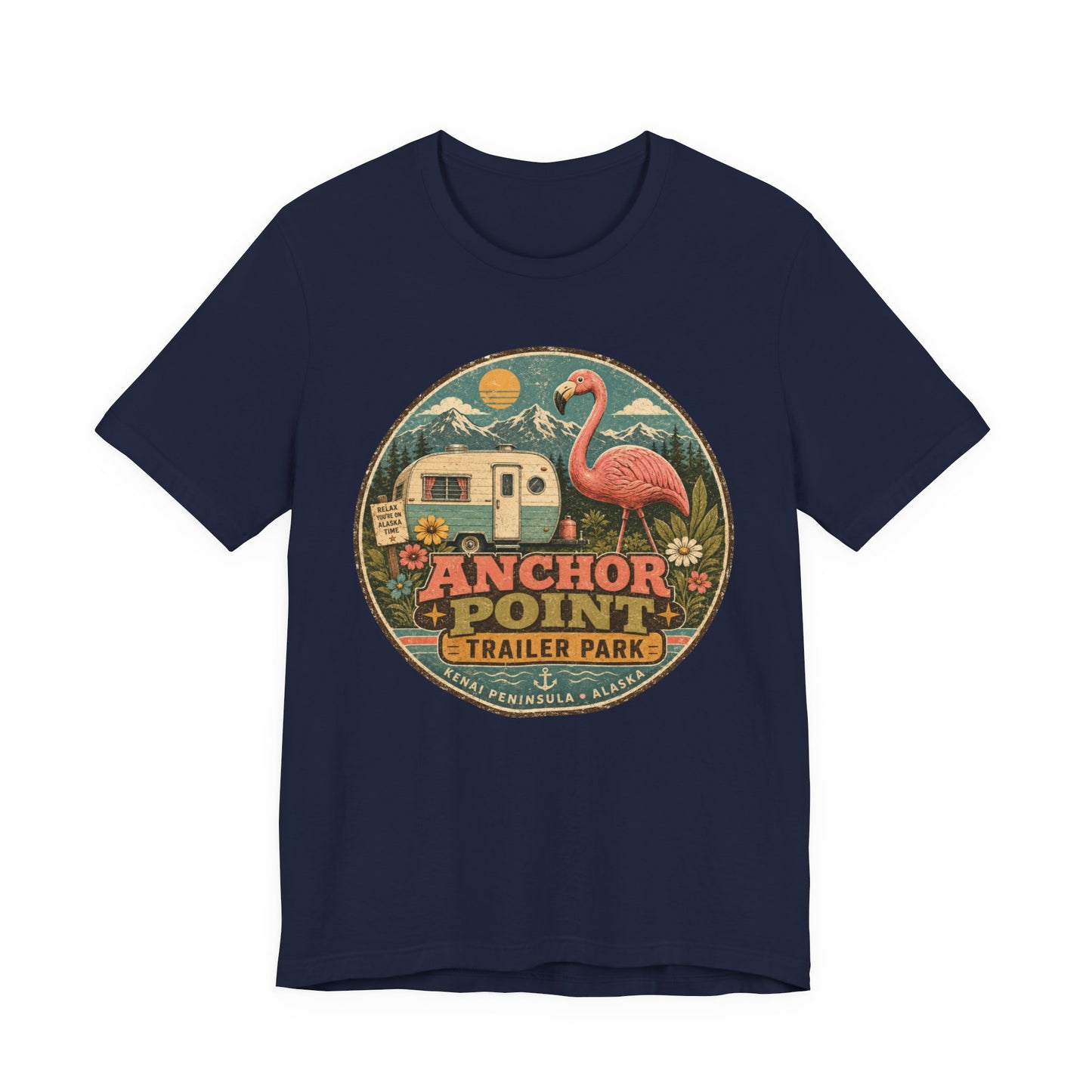 Anchor Point Trailer Park T-Shirt – Retro Flamingo Camper Vintage Camp Tee