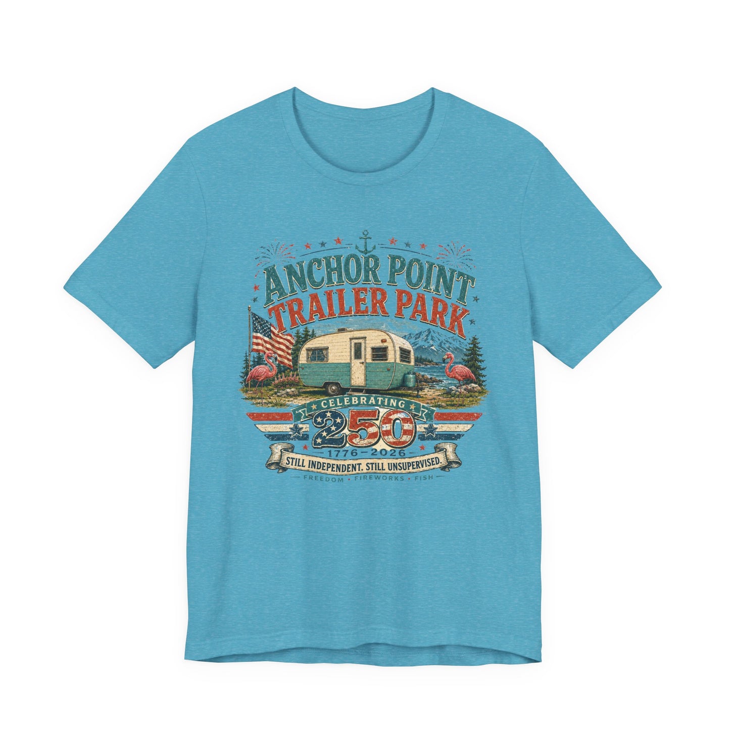 Trailer Park Reunion T‑Shirt — 'Anchor Point Trailer Park' Vintage Camper 250th Anniversary Tee