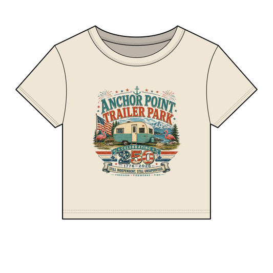 Retro Trailer Park Crop Tee – "Anchor Point Trailer Park" Graphic Women's Baby Tee