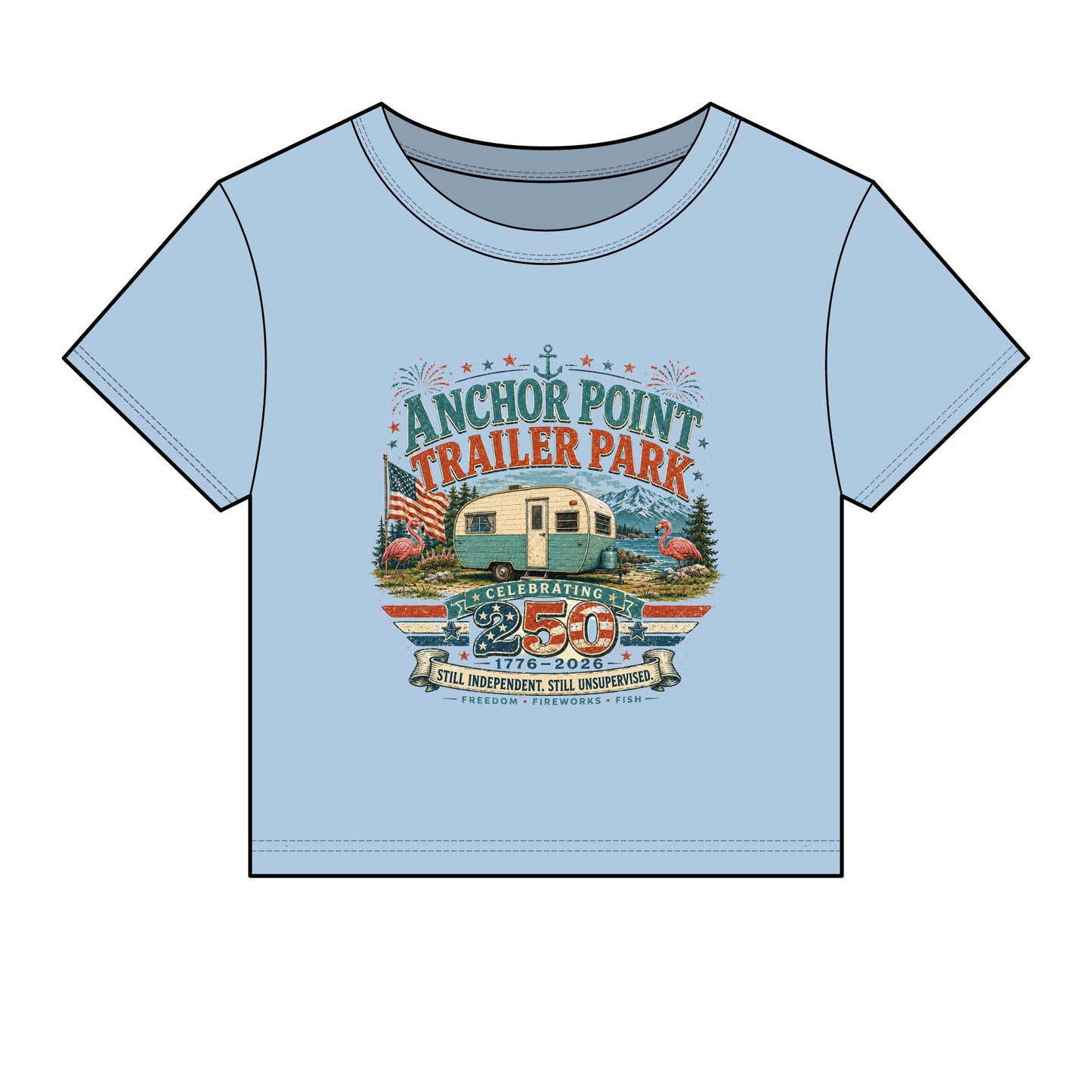 Retro Trailer Park Crop Tee – "Anchor Point Trailer Park" Graphic Women's Baby Tee