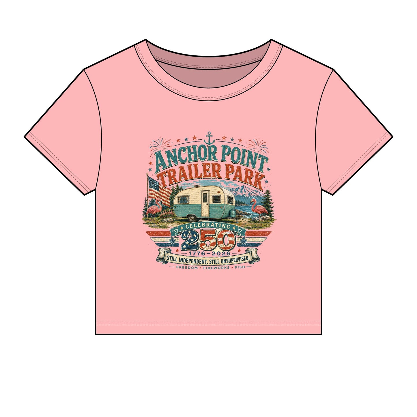 Retro Trailer Park Crop Tee – "Anchor Point Trailer Park" Graphic Women's Baby Tee
