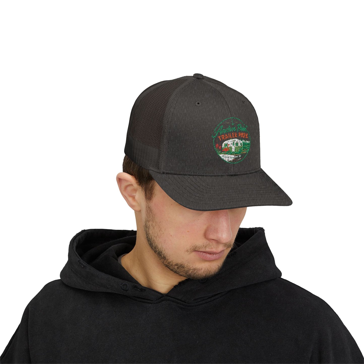 Trailer Park Snapback Trucker Cap — Anchor Point Vintage RV Patch Hat