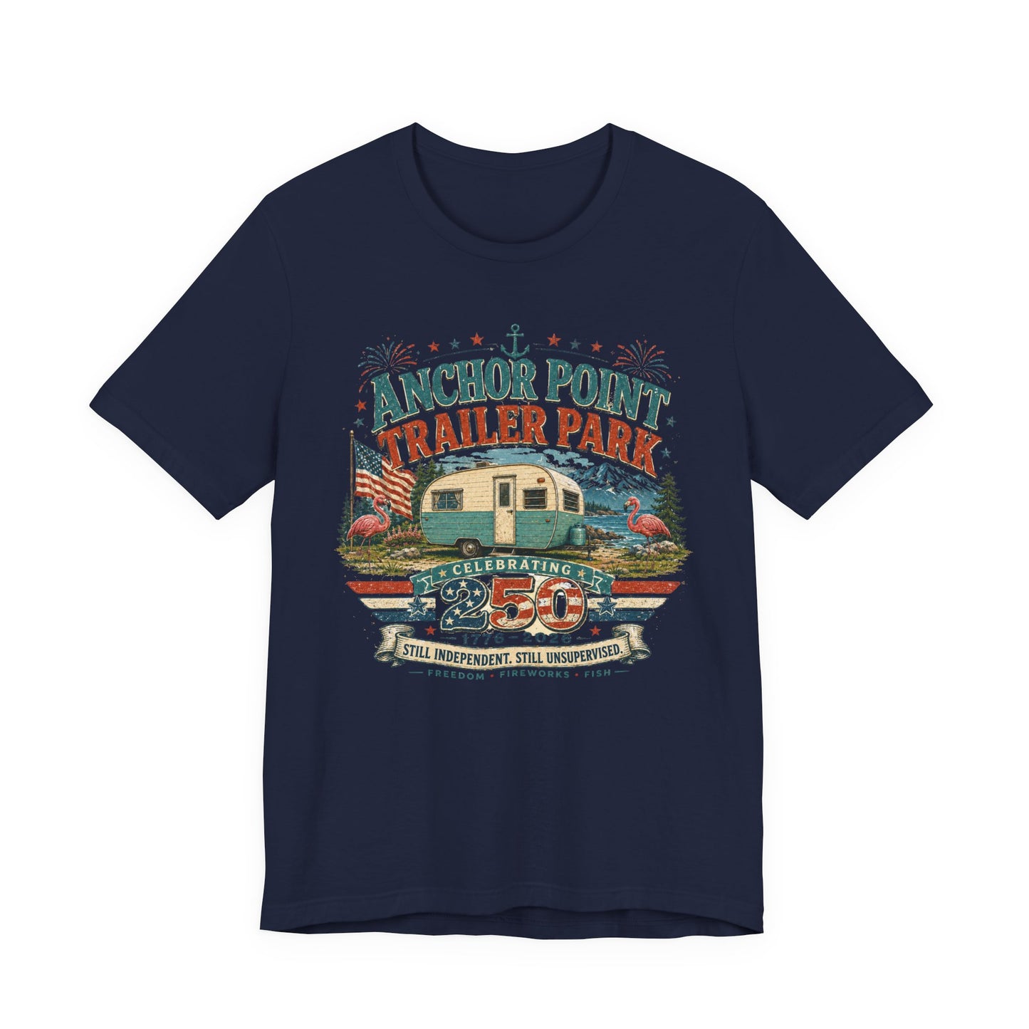 Trailer Park Reunion T‑Shirt — 'Anchor Point Trailer Park' Vintage Camper 250th Anniversary Tee