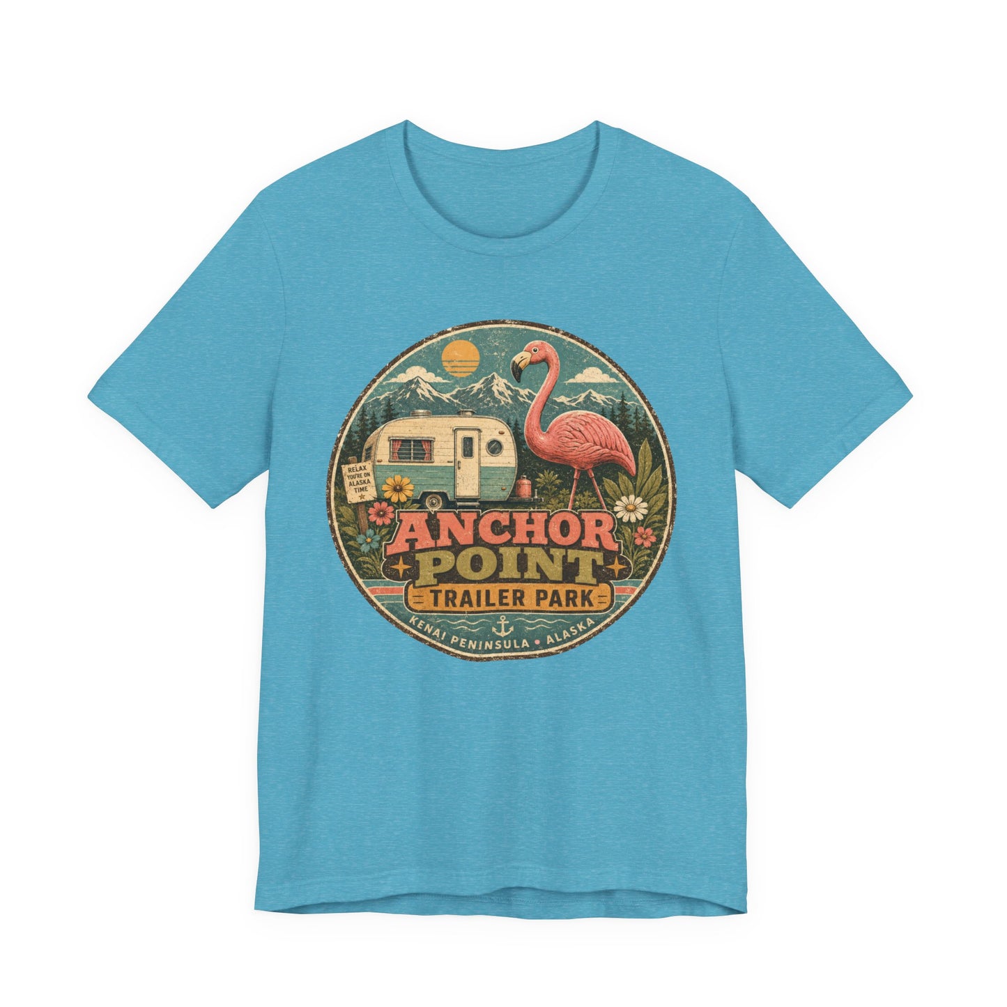 Anchor Point Trailer Park T-Shirt – Retro Flamingo Camper Vintage Camp Tee