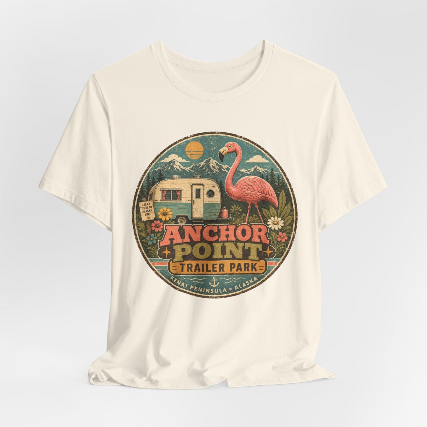 Anchor Point Trailer Park T-Shirt – Retro Flamingo Camper Vintage Camp Tee