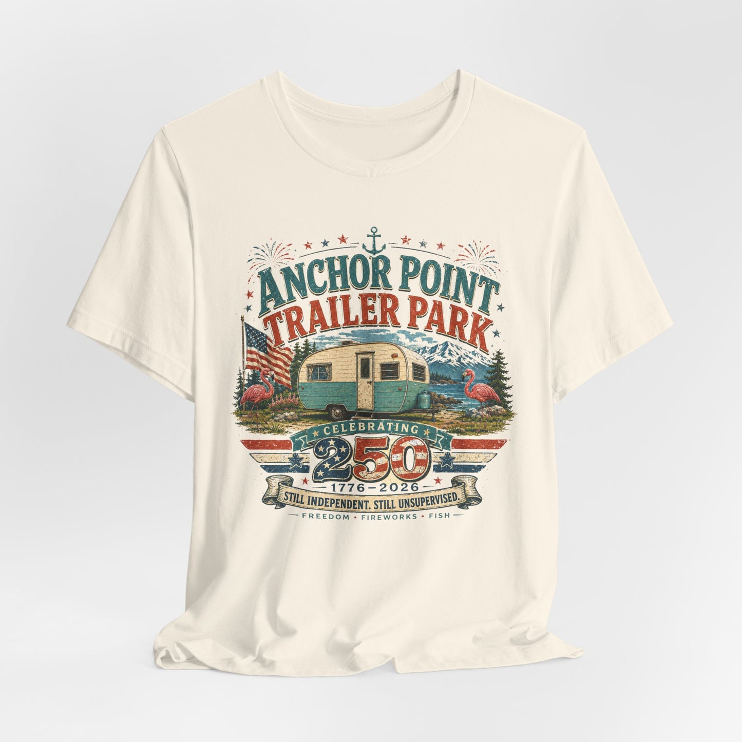 Trailer Park Reunion T‑Shirt — 'Anchor Point Trailer Park' Vintage Camper 250th Anniversary Tee