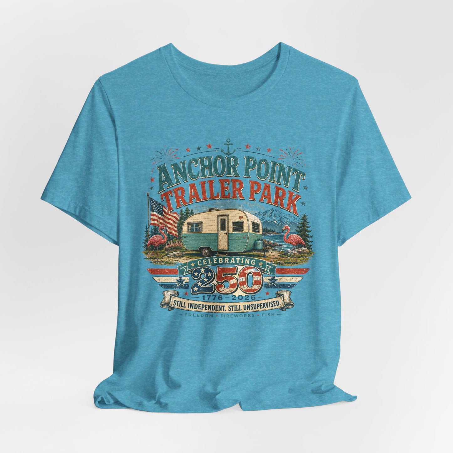 Trailer Park Reunion T‑Shirt — 'Anchor Point Trailer Park' Vintage Camper 250th Anniversary Tee