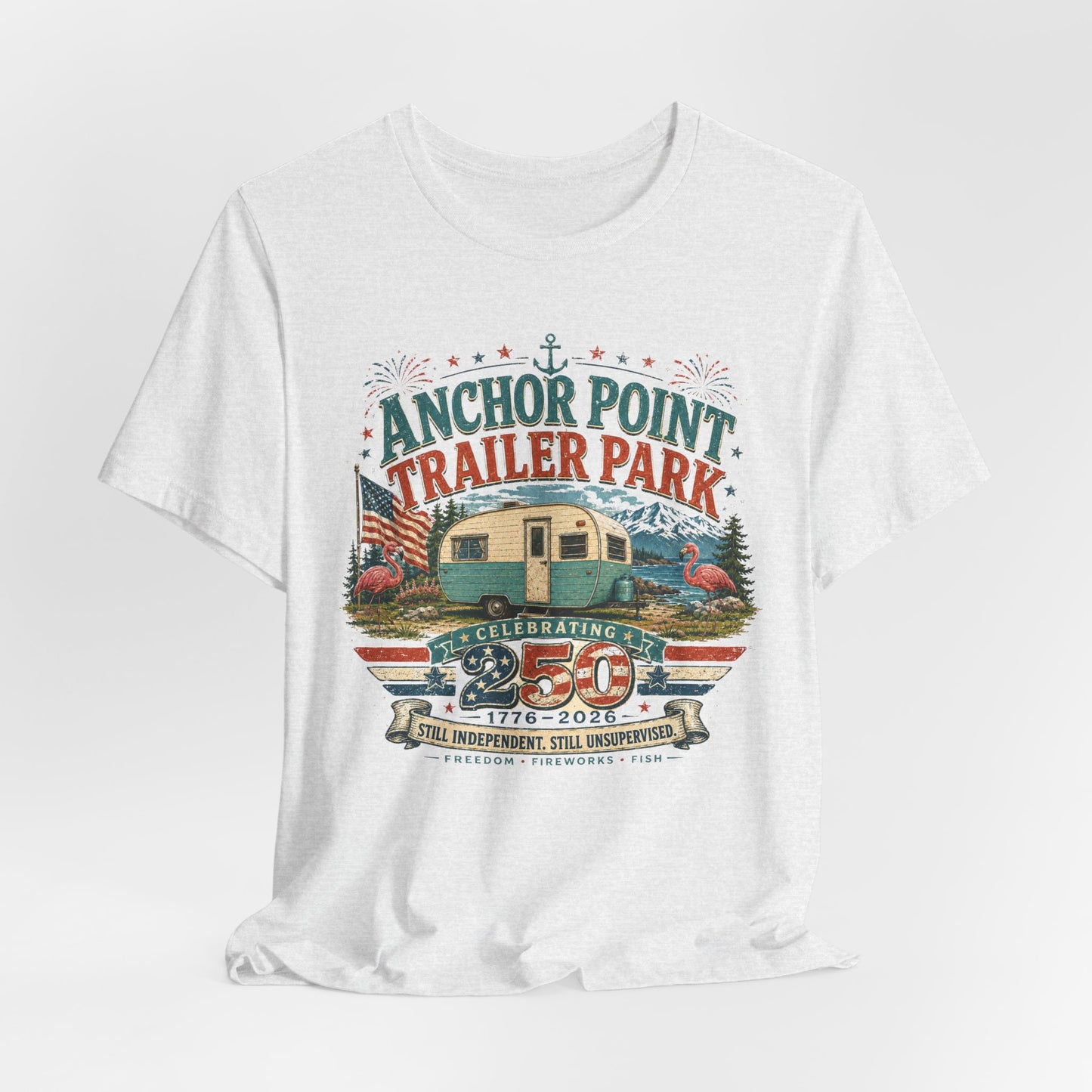 Trailer Park Reunion T‑Shirt — 'Anchor Point Trailer Park' Vintage Camper 250th Anniversary Tee