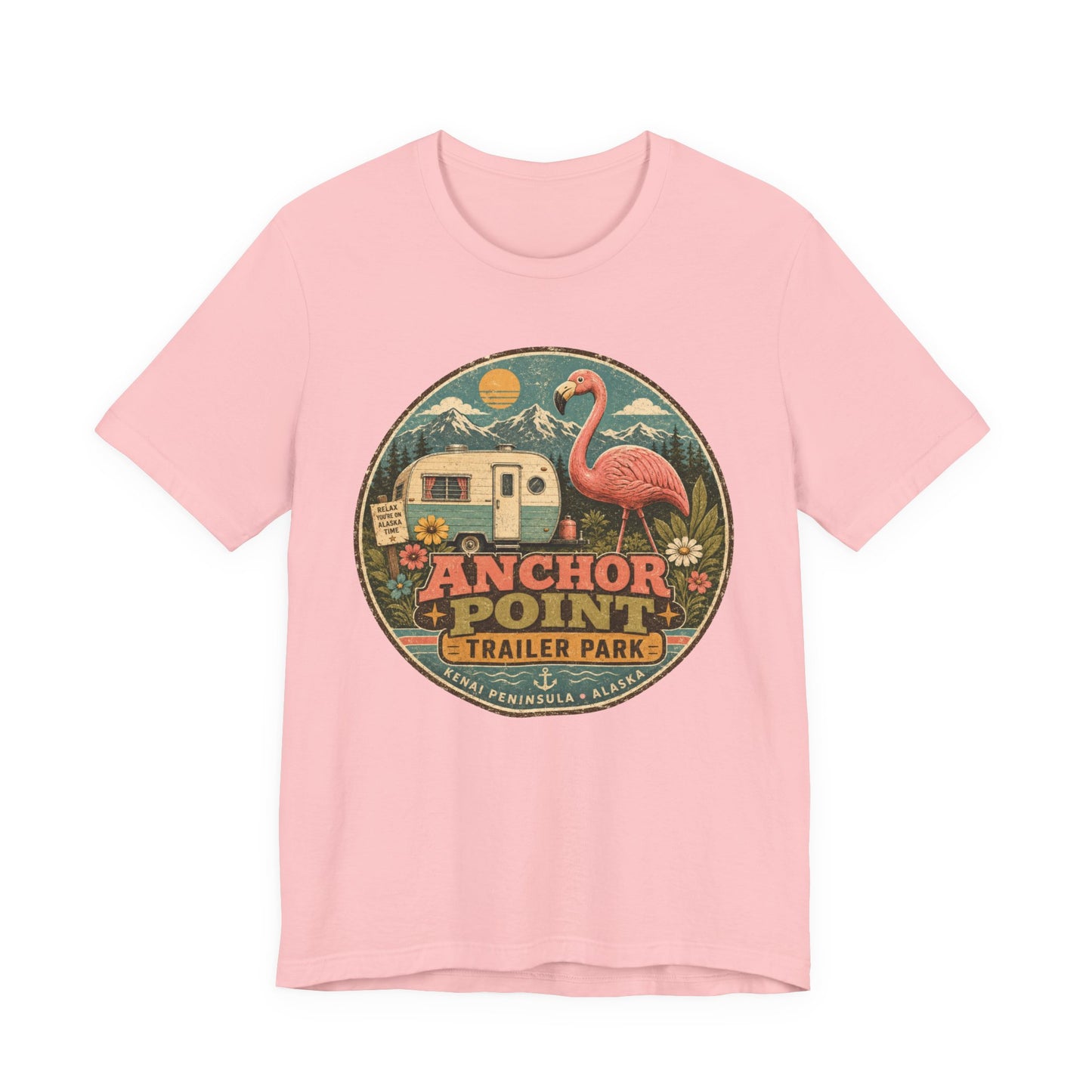 Anchor Point Trailer Park T-Shirt – Retro Flamingo Camper Vintage Camp Tee